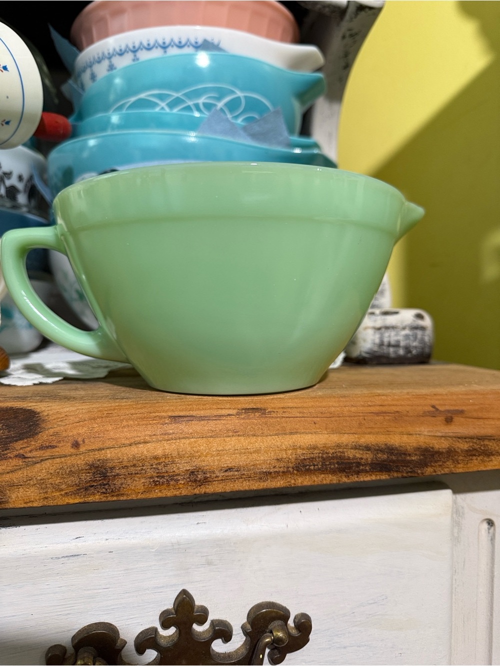 Fire King Jadeite Green Mixing Bowl with Spout and Handle